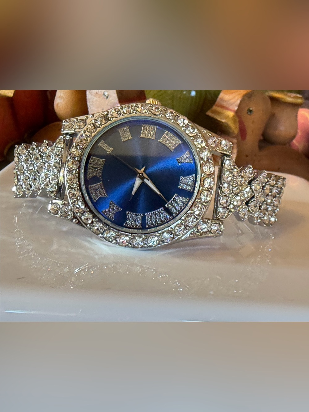 Crystal-Accented Blue Dial Women's Bracelet Watch
